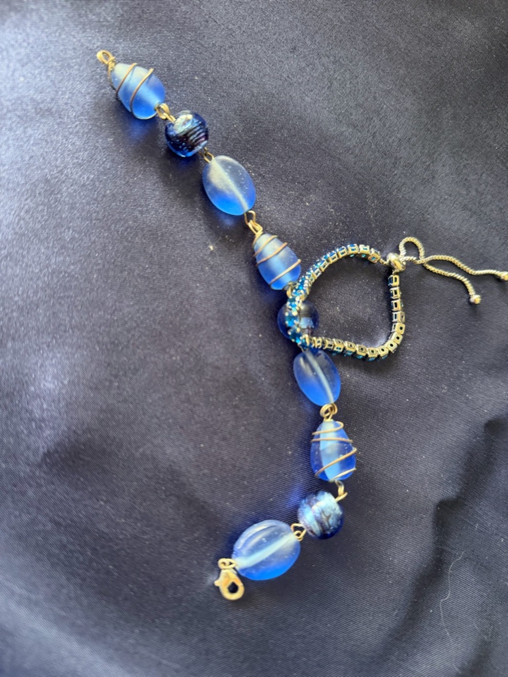Blue Glass Bead Bracelet with Gold Accents